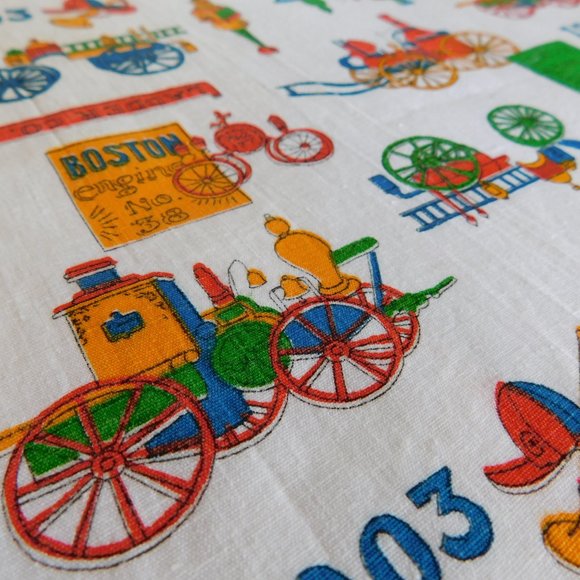 3 yds Boston engine Phoenix hose fireman cotton fabric vtg quilt sewing material - Picture 7 of 11